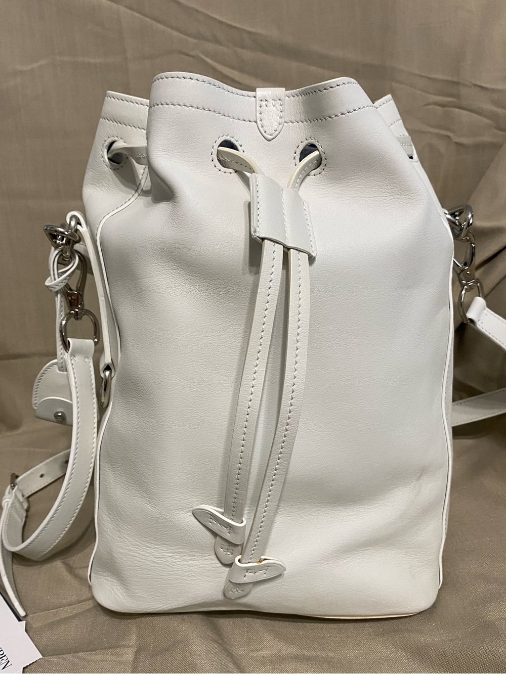 LKNW Ralph Lauren Ricky Large Drawstring Bag Leather White - Picture 2 of 14